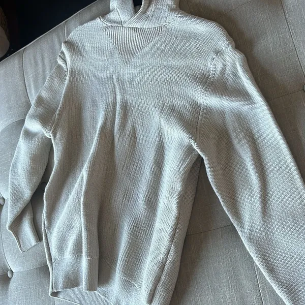 Zara Creme Cotton Blend Knit Hoodie - Image 4