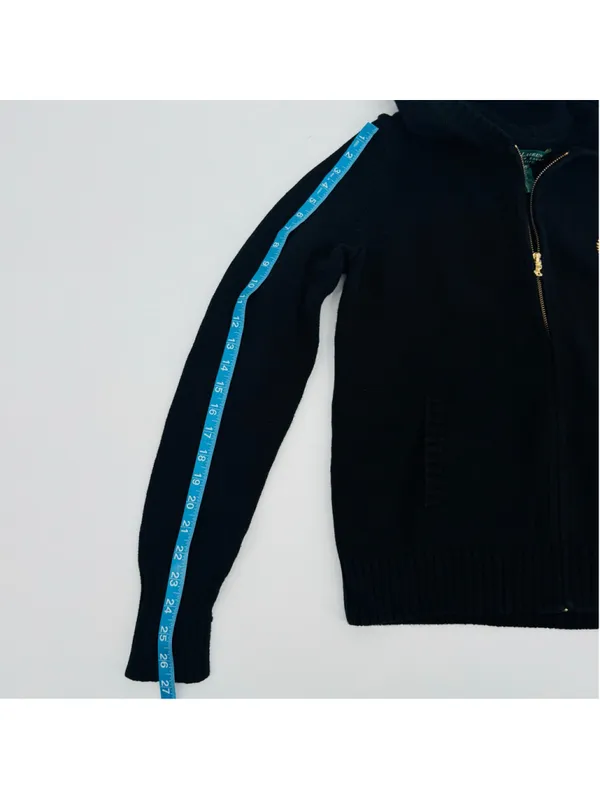 Vintage Lauren Ralph Lauren Black Knit Full Zip Hooded Sweater, Size M - Image 9
