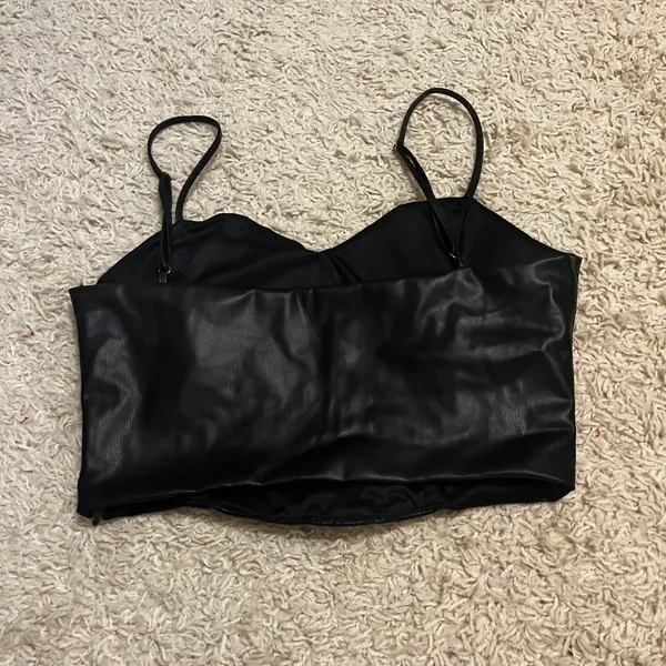 ZARA Faux Leather Black Cropped Tank Size Large - Image 3