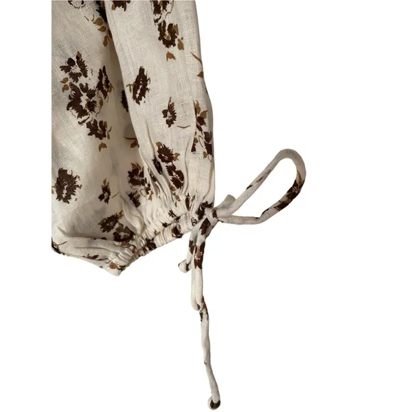 Faithfull The Brand NWTs Smocked Floral Crop Top Cream Chocolate Brown size 4 - Image 4