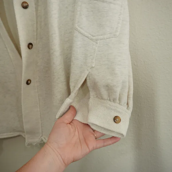 POL Size Large Cream Shacket French Terry Oversized Button Down Fall‎ Cozy Layer - Image 5