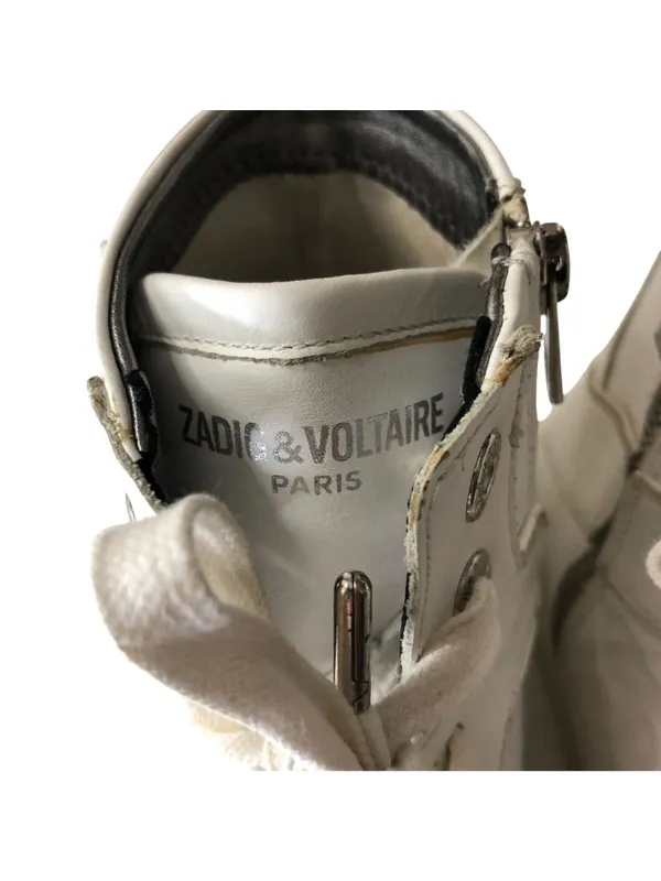 Zadig & Voltaire ZV1747 Flash High-Top Sneakers White Leather Lightning Bolt 40 - Image 3
