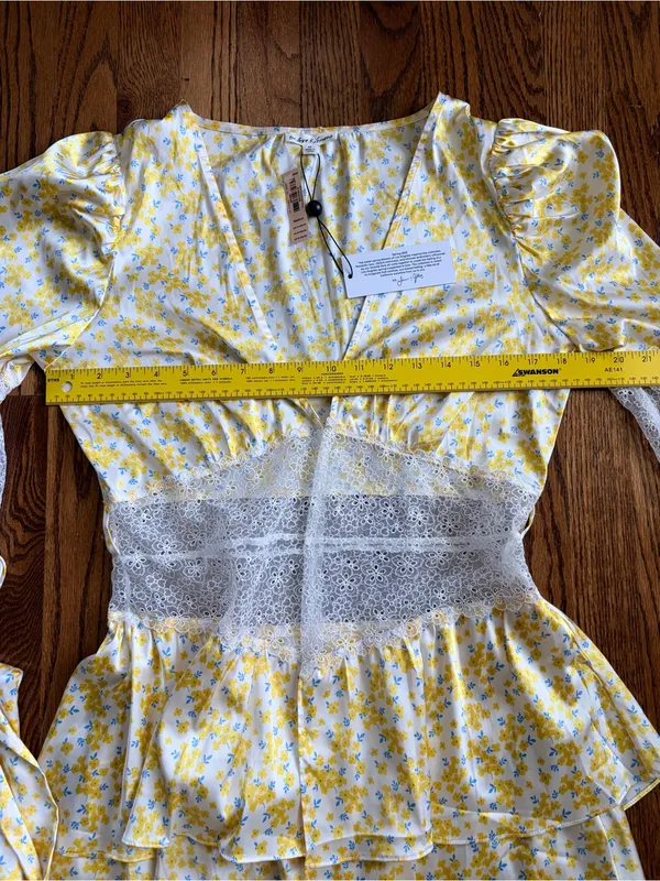 For Love & Lemons Daffodil Robe M NWT Yellow Floral Satin Lace Robe Cottagecore - Image 12