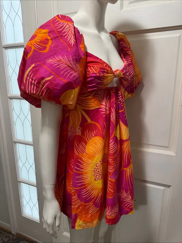 Farm Rio Summer Garden Puff Sleeve Cut Out Dress Womens Sz Small New $185 - Image 10