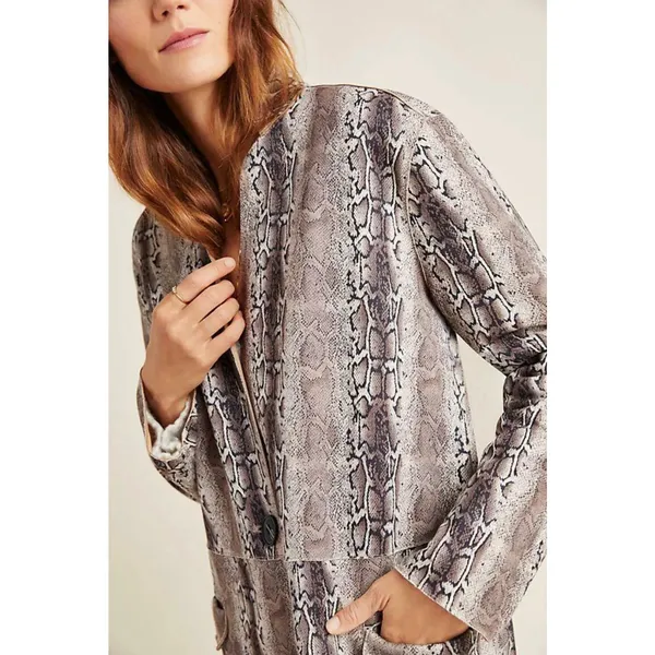 Blank NYC Python Print Faux Suede Longline Duster Coat Neutral Taupe Womens Sm - Image 3