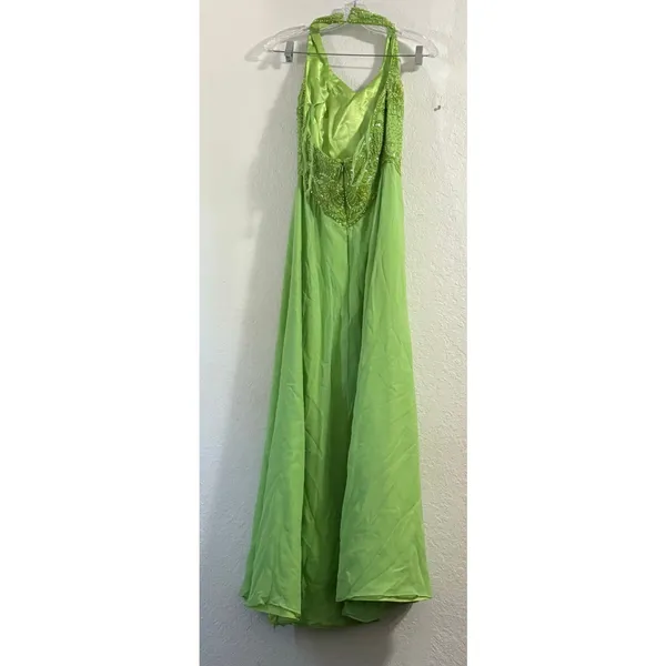 Vintage Alyce Designs Lime Green High Slit Formal Dress Sequins 6 prom wedding - Image 2