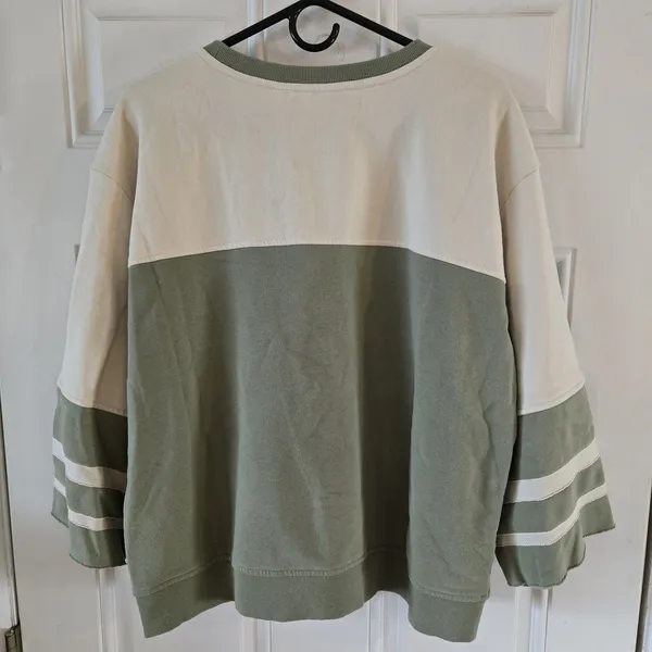 Roxy Game On Womens Large Pullover Olive Varsity Logo Colorblock Sweatshirt NWT - Image 6