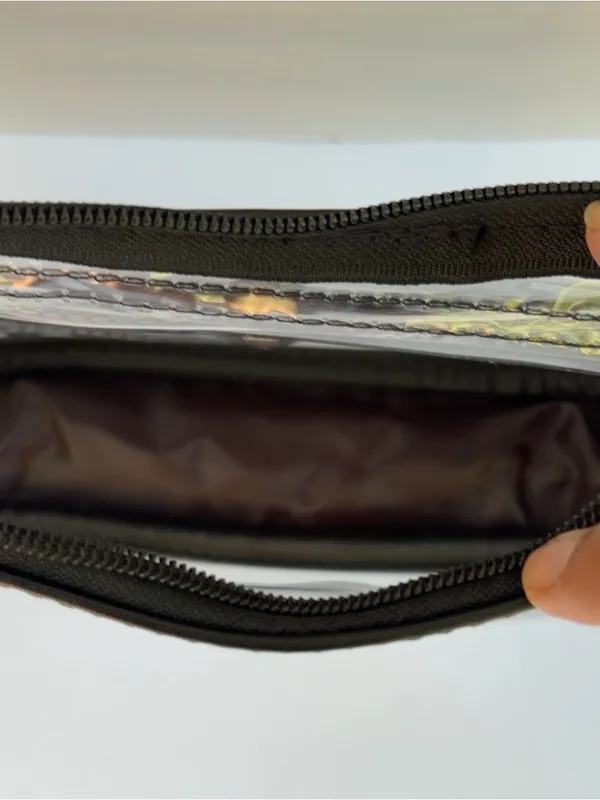 Clear Stadium Crossbody Bag Black Trim Green Red Stripe Strap Gold Hardware - Image 4