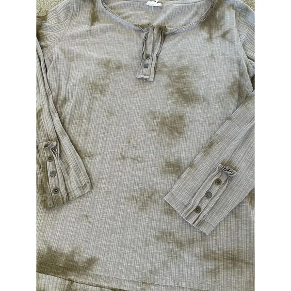 POL Oversized Henley Long Sleeve Ribbed Knit Top Tan Tie Dyed size M Comfy Boho - Image 9