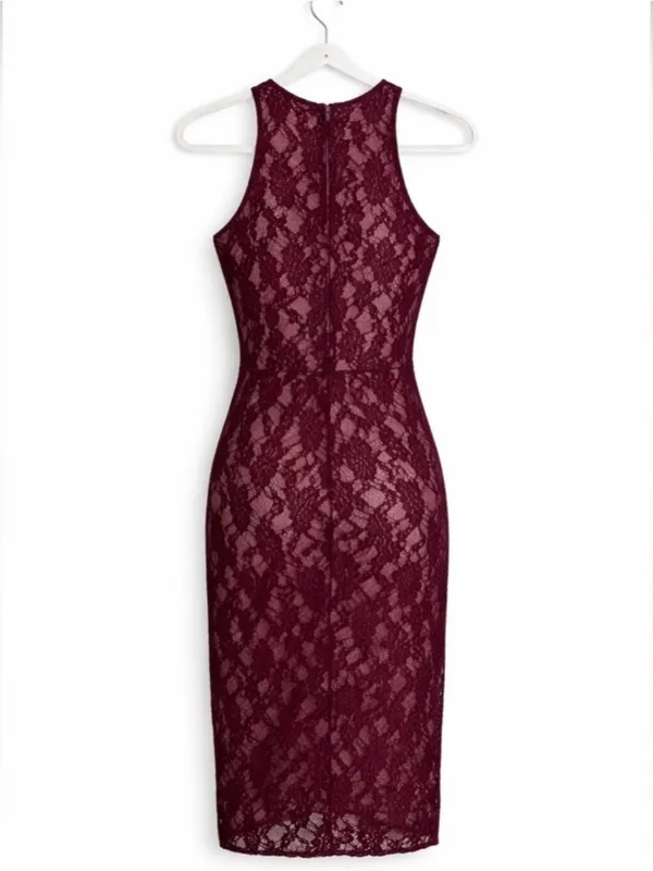 love, Fire Burgundy Sleeveless Lace Bodycon Mini Dress - Image 7