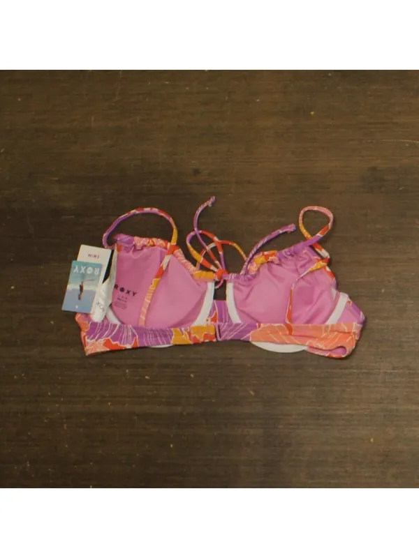 NWT Roxy Floral Bikini Top with Tie Front 19810862714 Lilac Purple Multi L - Image 5