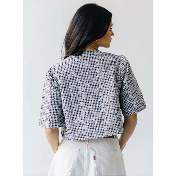 In The Beginning Womens Bria Tie Front Gingham Embroidered Blouse Black Size Lar - Image 5