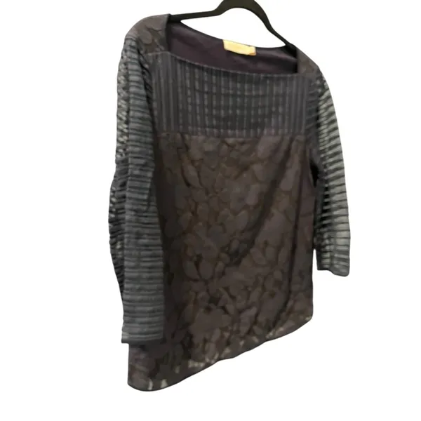 Tory Burch Lace Lined Size Medium Navy Blue Blouse Top Cotton Blend Work Floral - Image 3