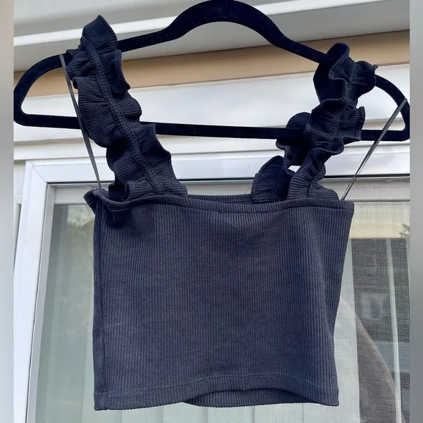 Zara Crop Top Black Ruffle Straps Knit - Image 3