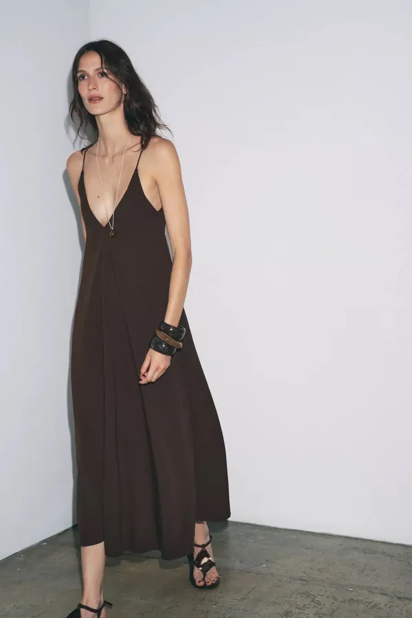 Zara ze collection Brown flowy bohemian casual Sleeveless Dress - Image 8
