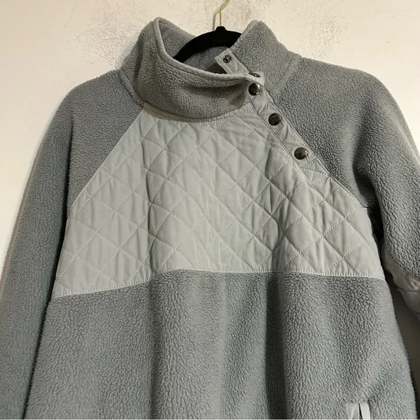 Abercrombie & Fitch Snap Up Quilted Fleece Pullover Sweatshirt Grey Casual - Image 7