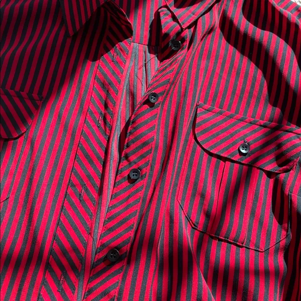 Red and Black Striped Button-Up Shirt - Image 3