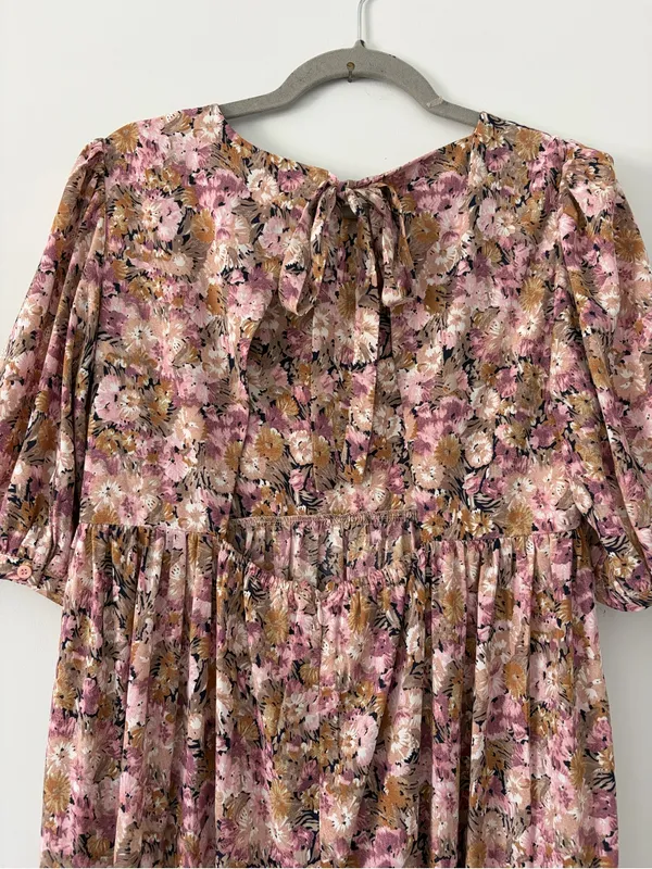 En Saison Jocelyn Pink Purple Floral Tiered Romantic Open Back Maxi Dress M - Image 5