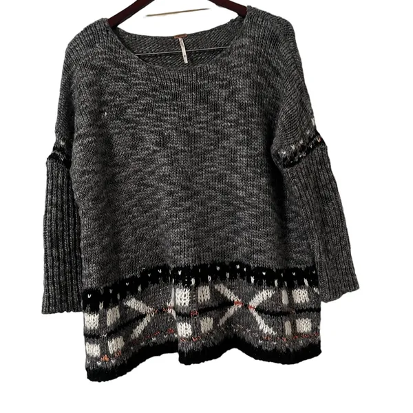 FREE PEOPLE Gray Fair Isle Sweater Pullover Top - Image 5