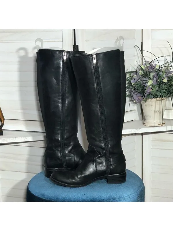 Vince Camuto Black Leather Riding Boots Knee High Size 6.5 - Image 2