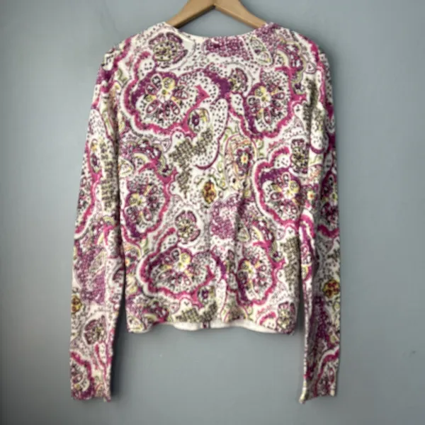 Ann Taylor LOFT Cardigan Size Medium Paisley Pima Cotton Sweater Preppy Office - Image 4