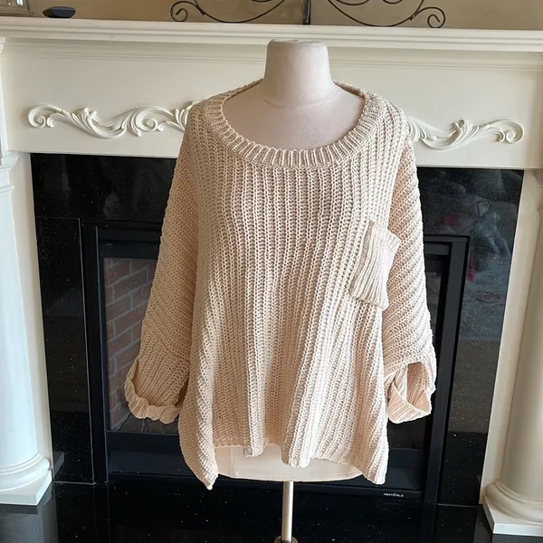 Chunky Knit Sweater Roomy Comfy Crochet Womens One Size - Image 6