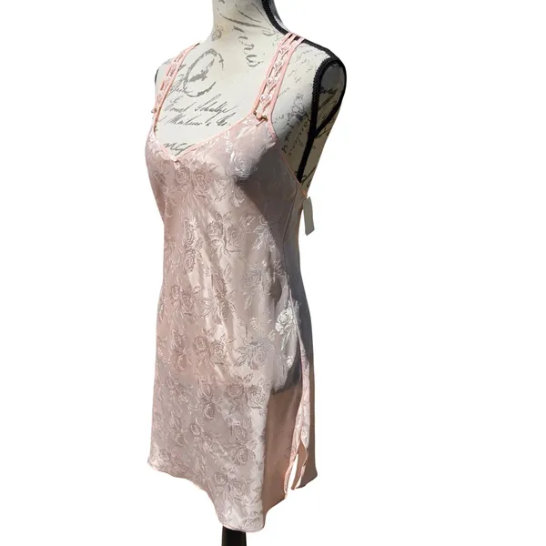 Expressions by California Dreaming Pink Floral Satin Chemise Vintage Small NWT - Image 4