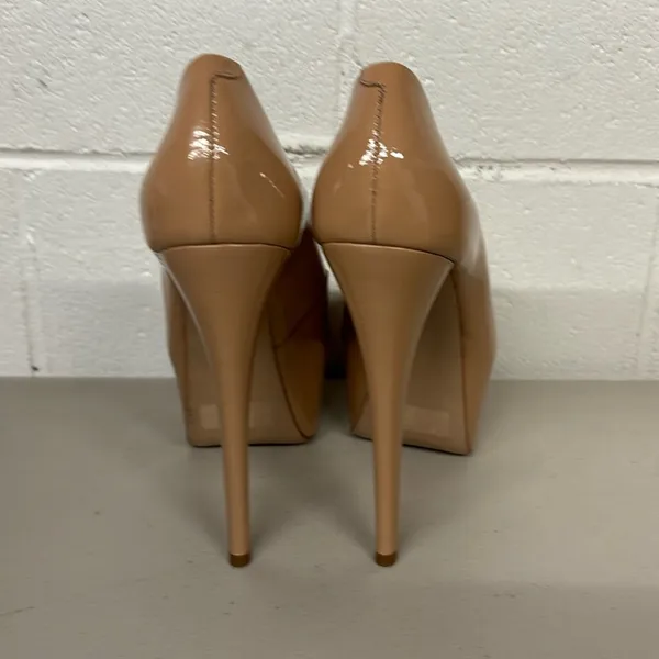 Schutz Zelda Platform Patent Peep Toe Size 9.5 Heels Nude sexy stripper please - Image 7