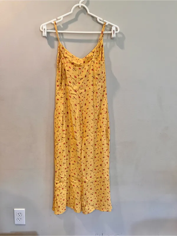 Reformation Crimini Yellow Floral Print Midi Sip Dress Leg Slit Size 0/XS - Image 4
