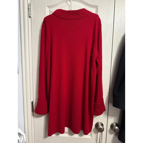 Chicos Red Tunic Sweater Side Slit Winter Holiday Office Minimalist Preppy - Image 3