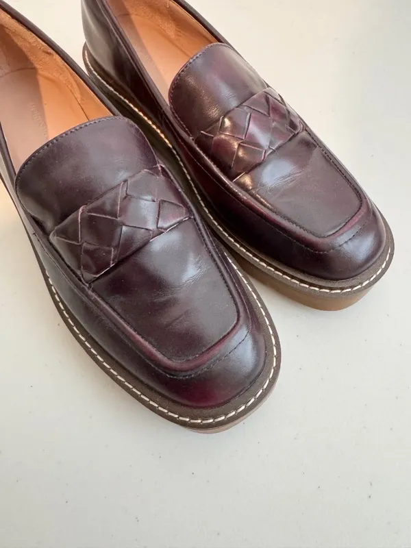 Nordstrom Notorie Leather Loafers Size 8 Burgundy Chunky Platform Shoes Academia - Image 2