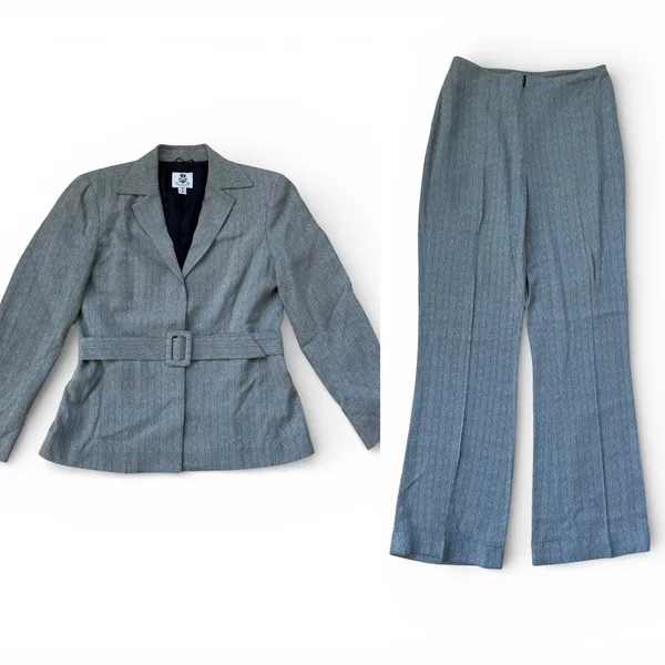 80's Vintage Renfrew Grey Herringbone Tweed Two Piece Blazer and Pants Suit - Image 2
