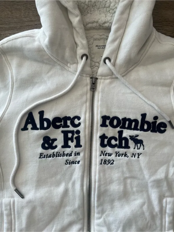 Abercrombie & Fitch Y2K Hoodie Womens XS White Sherpa Lined Full Zip Vintage - Image 8