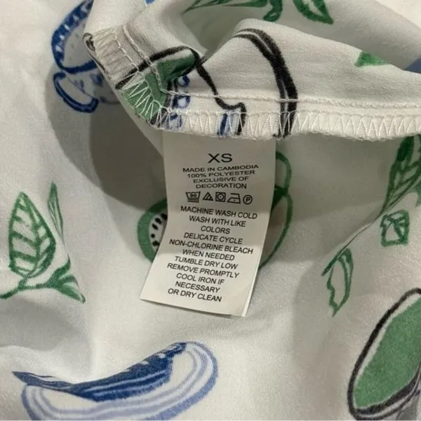Kate Spade Blue Green Novelty Coffee Print Satin Pajama‎ Top Cozy Feminine XS - Image 8