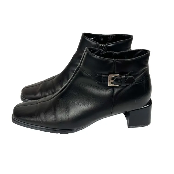 Vintage Ecco Black‎ Leather Square Toe Ankle Boots Booties Size 7 - Image 4