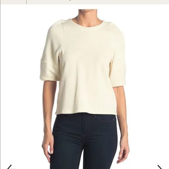 🎀 3/$20 Madewell women’s XXS textured‎ jacquard button back cream top - Image 2
