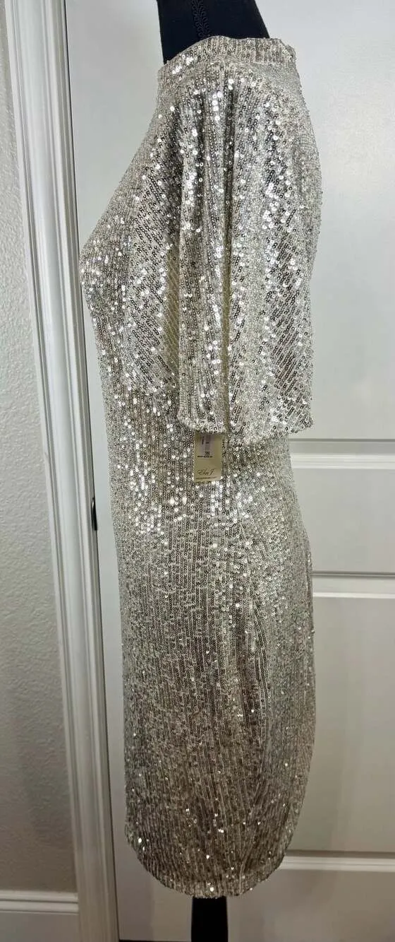 Eliza J Sequin Flutter Sleeve Sheath Dress in Silver - Image 6