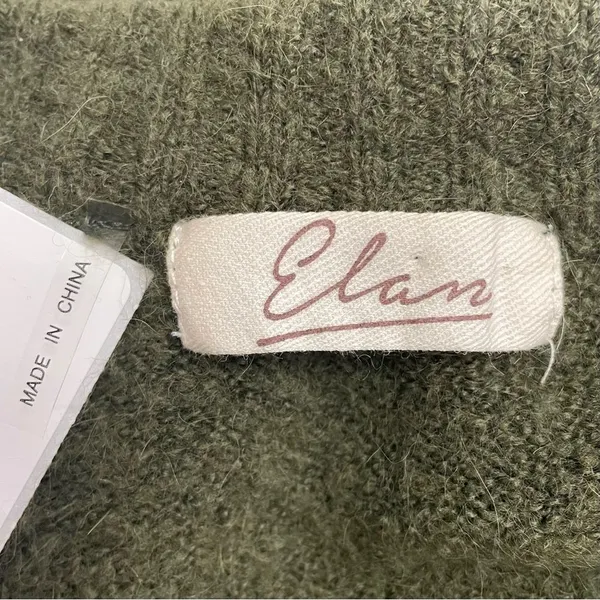 Elan Olive Green Wool Fox Blend Sweater Medium V Neck Balloon Sleeve Oversized - Image 5