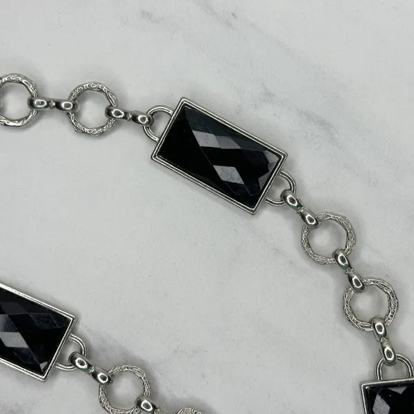 Womens Black Faceted Rhinestone Silver Tone Chain Belt Large (L/XL) ✨ - Image 4