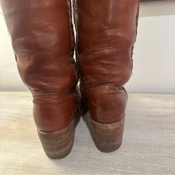 Frye Vintage Braided Sabrina Amber Brown Knee High Tall Boot Women's size 6 - Image 8