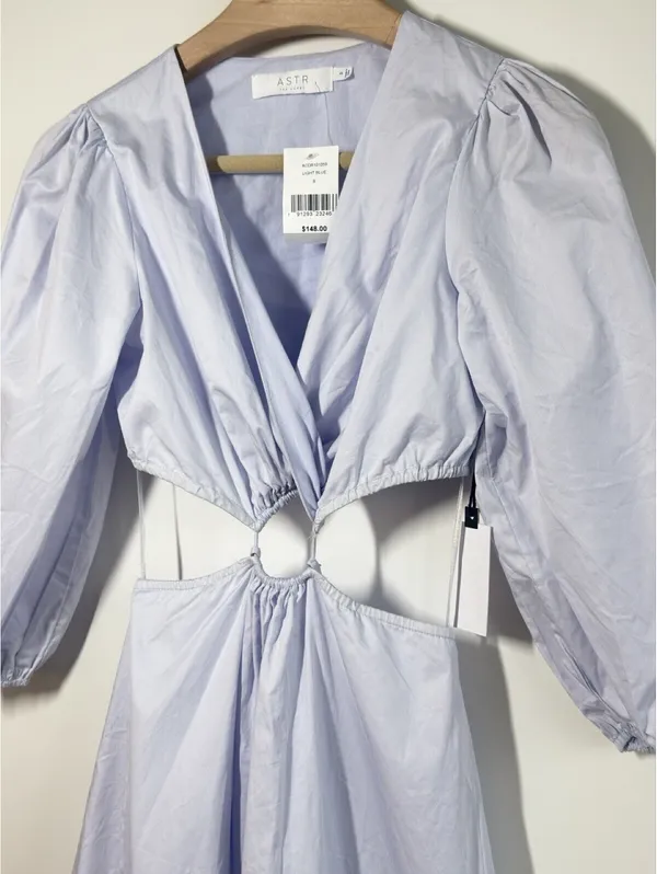 ASTR The Label Rosewood Cutout Waist Midi Dress Light Blue Size S NWT - Image 12