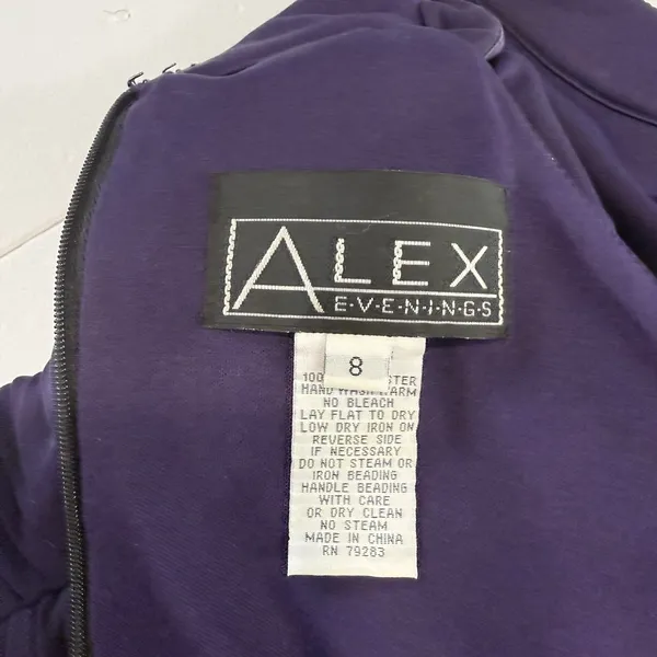 Alex Evenings Purple Beaded Sleeveless‎ Chiffon Halter Gown Size 8 Shawl - Image 12