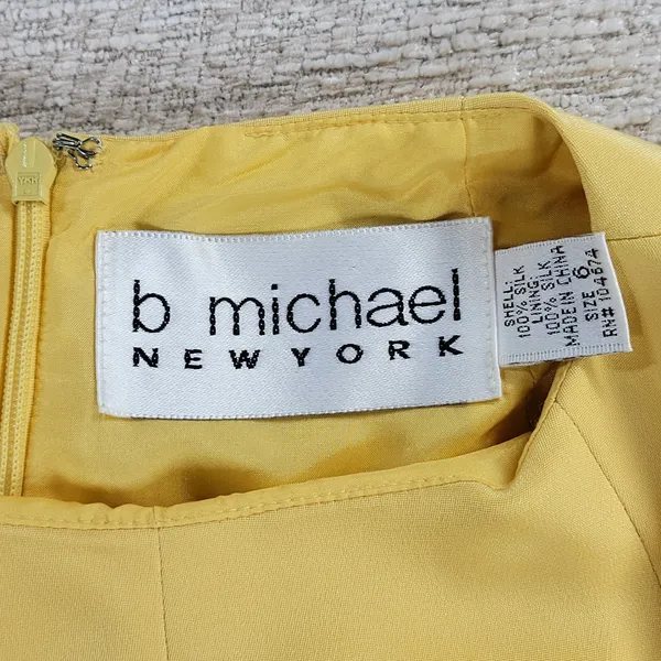 b Michael NY Silk Sheath Dress Size 6 Butter Yellow Scalloped Hem Classic Chic - Image 3