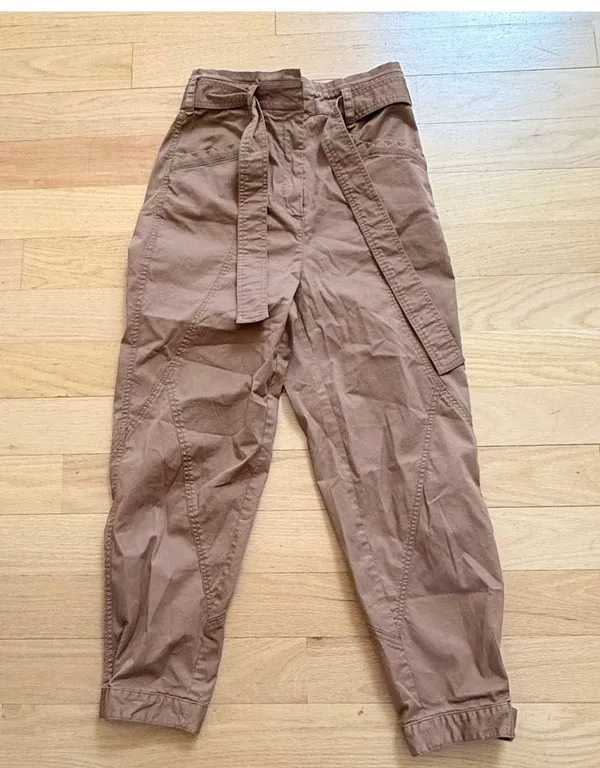 Anthropologie 4 Ellie Embroidered Brown Utility Pants Belted High Waisted Size 2 - Image 3