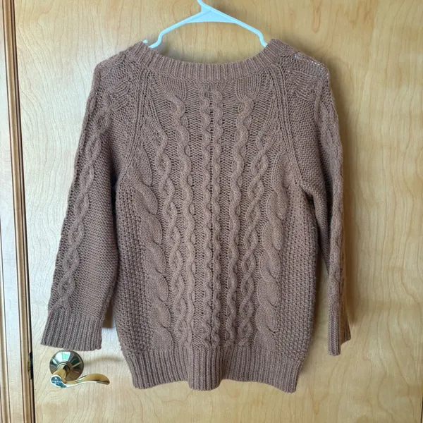 J.Crew Cable Knit Sweater Womens Medium Brown Alpaca Merino Wool‎ Blend 48675 - Image 3