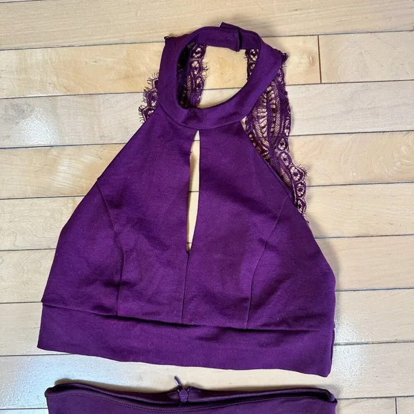 LULU'S 2 Piece Purple Lace Back Crop TOp & Skirt Set Size Small - Image 4