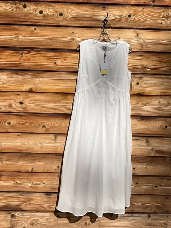 Kourt Few Moda Size M White Sonnet V neck Cotton Long Maxi Ankle Dress - Image 4