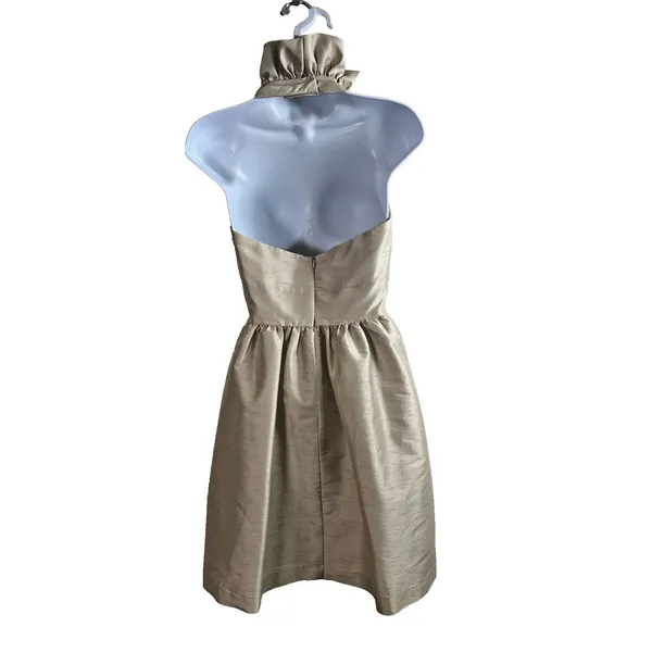 Alfred Sung Champagne‎ Gold Ruffled Halter Cocktail Dress Sz 0 Bow Waist Detail Knee Length - Image 3