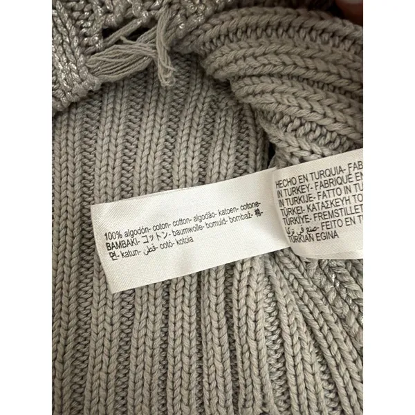 Zara Foil Silver Distressed Frayed Chunky Ribbed Crop Sweater Size Small - Image 5