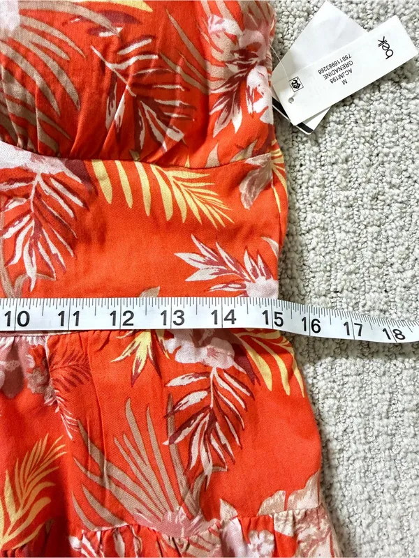 Derek Heart Tropical-Print Orange Mini Romper - Sleeveless V-Neck Sz M - Image 7